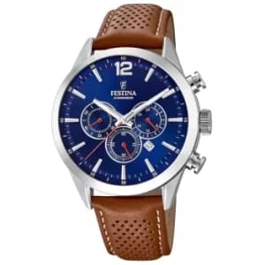 Festina F20542-3 Men's Chronograph Brown Leather Strap Wristwatch
