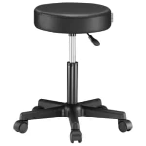 Stool with Wheels Black Faux Leather