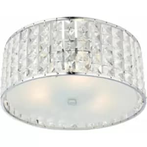 Loops - Flush Bathroom Ceiling Light Diffused Crystal Shade IP44 Round Lamp Bulb Holder