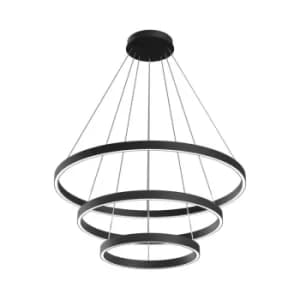 Modern Rim Integrated LED Black 3 Tier Circular Pendant Ceiling Light