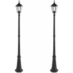 Loops - 2 pack Outdoor Post Lantern Bollard Light Matt Black & Glass 2180mm Tall Lamp