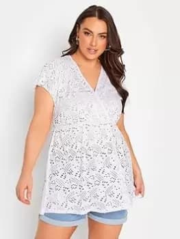 Yours Wrap Broidery Top White, Size 14, Women