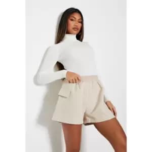 I Saw It First Shirred Waist Utility Shorts - Brown