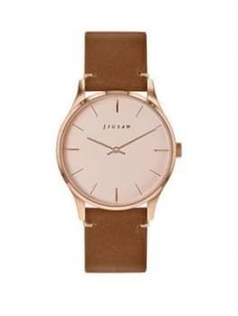 Jigsaw Jigsaw Blush And Rose Gold Detail Dial Brown Leather Strap Ladies Watch