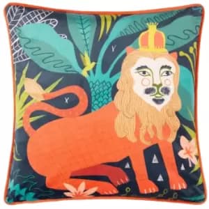 Lion Illustrated Cushion Navy, Navy / 43 x 43cm / Cover Only