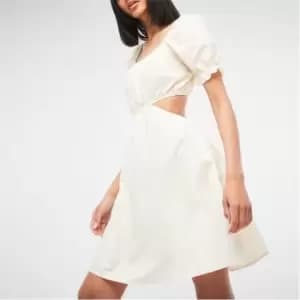 Missguided Tall Puff Sleeve Poplin Cut Out Mini Dress - Cream