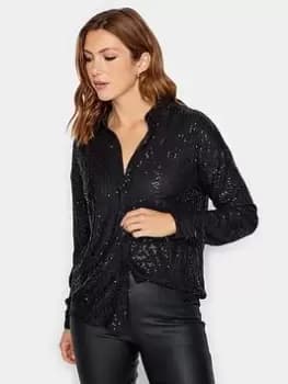 Long Tall Sally Black Sequin Shirt, Black, Size 10, Women