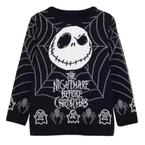Nightmare Before Christmas Girls Jack Skellington Web Knitted Jumper (5-6 Years) (Black/White)