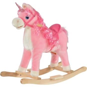 Homcom - Kids Ride-On Rocking Horse w/ Wood Frame Plush Cushion Sound Pink