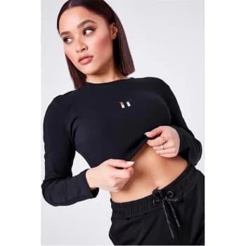 11 Degrees Long Sleeve Mesh Crop T Shirt - Black