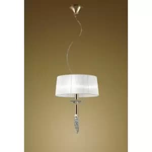 Tiffany pendant light 3+1 E27+G9 bulb, gold with white lampshade & transparent crystal