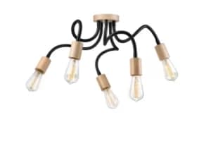 Cameron Multi Arm Semi Flush Ceiling Light Black, 5x E27