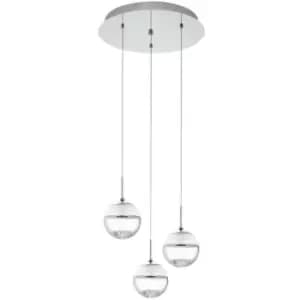 Netlighting Montefio LED 3 Light Cluster Pendant Polished Chrome with Crystals