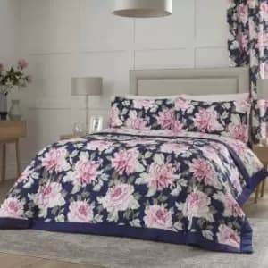 Dreams&drapes - Kirsten Floral Print Quilted Bedspread, Pink/Blue, 200 x 230 Cm