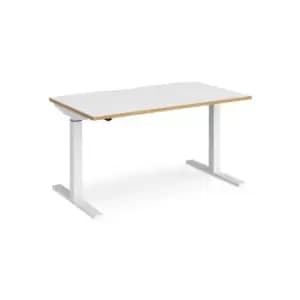 Height Adjustable Desk Rectangular Desk 1400mm White/Oak Tops With White Frames 800mm Depth Elev8 Mono