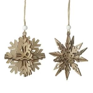 3D Wooden Snowflakes Decorations (Set of 2)