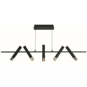 Searchlight Cylinder 5 Light Bar Ceiling Pendant, Black & Gold