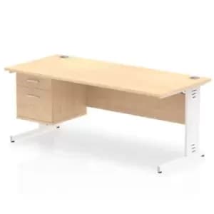 Impulse 1800 Rectangle White Cable Managed Leg Desk MAPLE 1 x 2 Drawer Fixed Ped