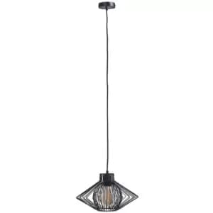 Minisun - Black Ceiling Pendant Wire Frame Light Shade Gloss Black - Add LED Bulb