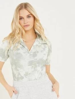 Quiz Sage Tie Dye Ribbed Bodysuit Top - 6 - green