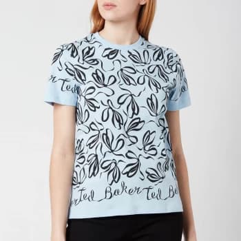 Ted Baker Womens Modana Bow Printed T-Shirt - Pale Blue - UK 12