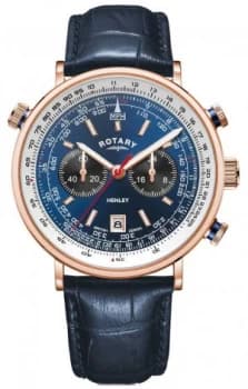 Rotary Mens Henley Rose Gold PVD Case Blue Leather Watch