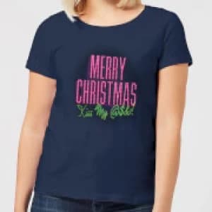 National Lampoon Merry Christmas (Kiss My @$$) Womens Christmas T-Shirt - Navy - L