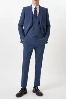 Mens Slim Fit Blue Semi Plain Suit Trousers