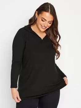 Yours Long Sleeve Rib Polo Top Black, Size 16, Women