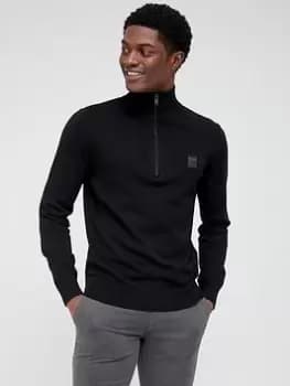 BOSS Kanobix Quarter Zip Jumper - Black, Size L, Men