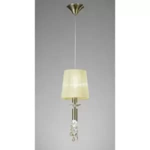 Tiffany pendant lamp 1+1 bulb E27+G9, antique brass with cream shade & transparent crystal