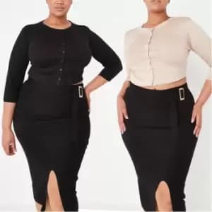 Missguided Button Front Long Sleeve Crop Top - Neutral