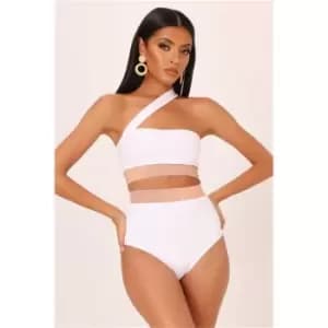 I Saw It First White High Waisted Bikini Bottoms With Orange Sparkle Trim - White