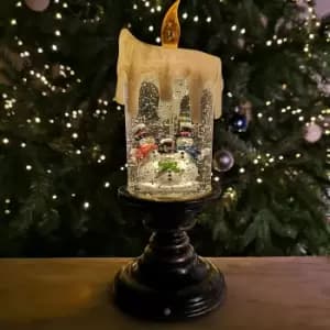25cm Snowtime Indoor Battery Operated LED Water Candle Stick Spinner with Snowman Scene