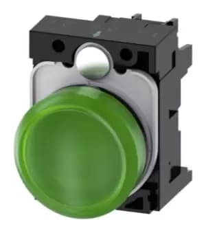 Siemens, SIRIUS ACT, Panel Mount Green LED Pilot Light Complete, 22mm Cutout, IP20, 24 V ac/dc