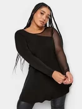 Yours Yours Half Mesh Ls Swing Top, Black, Size 14, Women