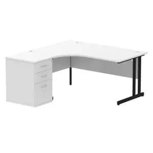 Impulse 1600mm Left Crescent Office Desk White Top Black Cantilever