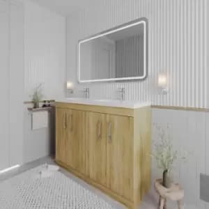 Nuie - Athena Floor Standing 4-Door Vanity Unit with Double Basin 1200mm Wide - Natural Oak
