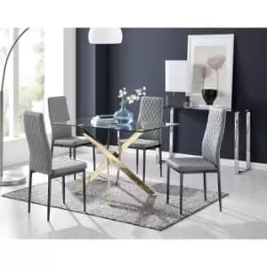 Furniturebox Leonardo 120cm Modern Glass And Gold Metal Leg Dining Table And 4 Elephant Grey Milan Faux Leather Black Leg Dining Chairs