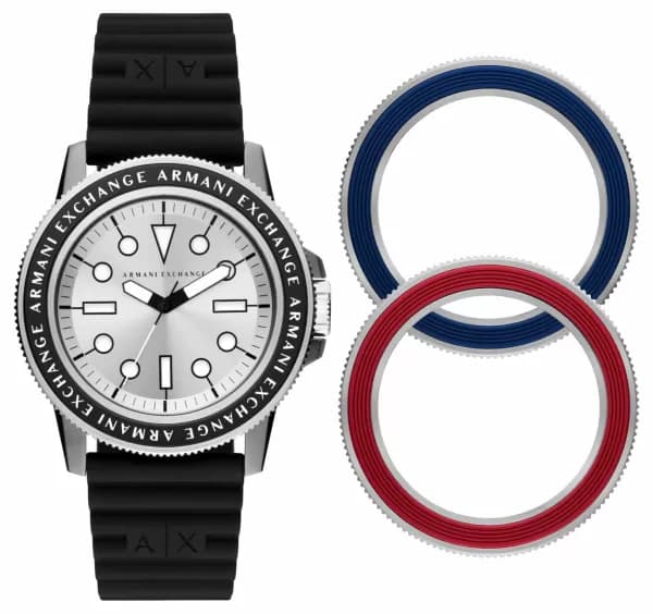 Armani Exchange AX7136SET Mens Silver Dial Black Watch