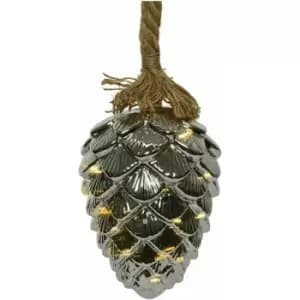 Xmas 15 W White Micro LED Spigot Gold 15cm Pine Cone Smoked Glass Bauble & rope