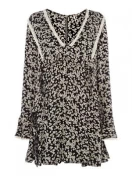 Free People Like You Best Ditsy Print Mini Tea Dress Black