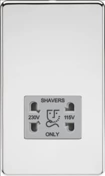 KnightsBridge Screwless 115/230V Dual Voltage Shaver Socket - Polished Chrome with Grey Insert