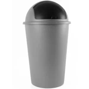Waste Bin 50L Flip Swing Push Can Rubbish Kitchen Home Plastic Lid Dustbin Trash Silver
