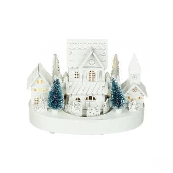 Wooden Light Up Houses And Glitter Trees With Rotating Train