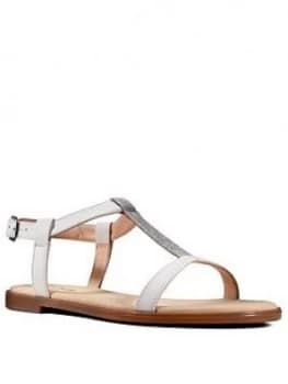 Clarks Bay Rosa Leather Flat T Bar Sandal - White