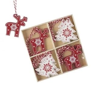 Wooden Reindeer & Tree Hanging Tree Decorations
