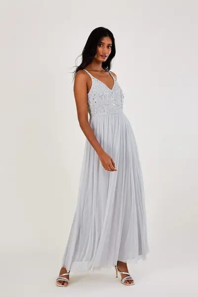 Monsoon 'Autumn' Embellished Maxi Dress Silver