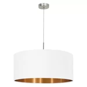 Netlighting Pasteri 1 Light Round Ceiling Pendant Matt White, Satin Nickel, E27