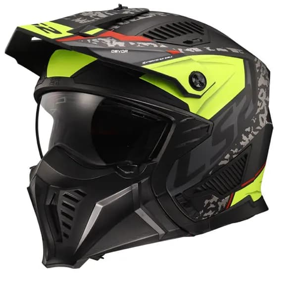 LS2 OF606 Drifter Devor Matt Black H-V Yellow Multi Helmet Size 2XL